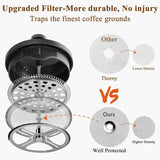 French Press Coffee Tea Maker Thickened Borosilicate Glass Coffee Press Rust-Free Dishwasher Safe Black Coffee Maker Portable