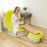 Inflatable Sofa Outdoor Inflatable Recliner Lazy Sofa With Footstool Graffiti Inflatable Sofa Camping  Portable Folding Chair