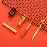 2 Colors Antique Feather Dip Pen Kit Retro Wooden Dip Pen Set Classic Wax Seal Stamp Kit for Calligraphy Art Words Gifts