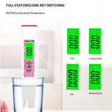 4 in 1 PH/TDS/EC/Temp Meter High Precision for Water Quality Tester with 0-14 Measurement Range for Aquarium Swimming Pool