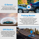 4K 3840*2160 WIFI GPS Dash Cam Recording Car Camera Night Vision WDR  G-Sensor Motion Detection 1080P Rear Camera