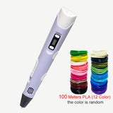 3D Printing Pen DIY Drawing Pen With LCD Display 3D Pen With 12 Colors 100 Meter PLA Filament Christmas Birthday Gift for Child