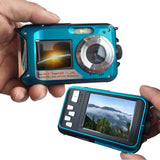 New Smart HD 1080P Waterproof Digital Camera Dual Screens (Back 2.7 inch + Front 1.8 inch) 16x Zoom Underwater Camcorder Cam