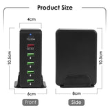 Multi USB C Quick Charge QC3.0 Wall Charger 65W 6 Port Fast Desktop 20W PD Charging Station for Phone, EU Plug