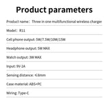 R11 4 in 1 Wireless Fast Charging Stand Replacement for iWatch Airpods Pro 12/13/Pro/Samsung Wireless Charging Pad