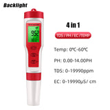 PH Meter With ATC 3/4 in 1 PH/TDS/Temp Tester High Accuracy Digital Water Quality Tester For Pools, Drinking Water, Aquariums