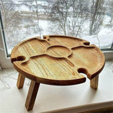 Wooden Folding Picnic Table Outdoor Wine Table with Glass Holder 2 In 1 Wine Glass Rack Outdoor Portable Camping Folding Table