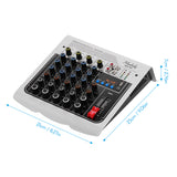 Muslady MIX-400 6-Channel Audio Mixer Mixing Console 3-Band EQ with Reverb Delay Effects +48V Phantom Power Wireless Connect