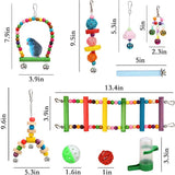 14 Pcs Bird Toys Set Swing Chewing Training Toys Small Parrot Hanging Hammock Parrot Cage Bell Perch Toys with Ladder