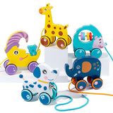 Baby Walker Toy Wooden Dragging Animal Cartoon Hand Pull Rope Car Learn To Walk Toddler Early Teaching Toy Child Gift Kid Toy
