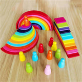 Rainbow Stacking Blocks Wooden Big Baby Balance Building Blocks Geometric Shape Variety Stacker Montessori Kid Educational Toy