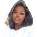 Wig women's short straight hair black gray high temperature silk chemical fiber headgear