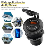 60W Car Dual USB Charger QC3.0/PD Quick Charge Waterproof with Voltmeter Switch for 12V/24V Motorcycle ATV Boat Marine RV