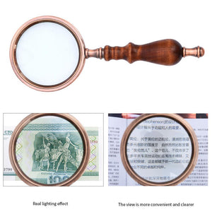 10X Magnifying Glass Retro Handheld Magnifier Wooden Handle Optical Glass Magnifying Glass for Reading Coins Repair Work #35