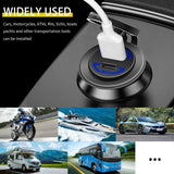 60W Car Dual USB Charger QC3.0/PD Quick Charge Waterproof with Voltmeter Switch for 12V/24V Motorcycle ATV Boat Marine RV