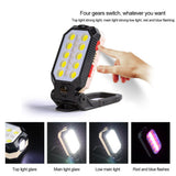 Strong Magnetic Work Light USB Rechargeable LED COB Portable Flashlight Adjustable Waterproof Camping with Power Display