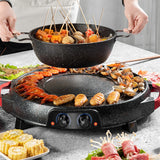 220V Electric Barbecue Grill Machine 2 In 1 Hotpot Non-stick Household Multi Cooker Pan Hot Pot Two Flaver Hot Pot