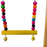 Parrot Swing Hanging Bell Wooden Toy Bird Perch Bracket Bar Beads Pet Cage Decoration Colorful Toys