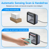 Evnvn 1D 2D QR Omnidirectional Handsfree Wired USB Barcode Reader with Large Scan Window Automatic Scan to Capture Codes