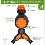 1-4 Way Mechanical Watering Timer 1/4'' 3/8'' 1/2" 3/4" Hose Quick Connector 120 Minutes Manual Controller Irrigation Supplies