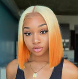 Short straight hair wig with gradient color chemical fiber headgear