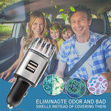 Car Air Purifier Ionizer - 12V Plug-in Ionic Anti-Microbial Car Deodorizer with Dual USB Charger moke Smell Pet and Food Odors