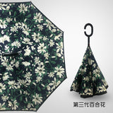 2021 Folding Long Shank Double Layer Inverted Umbrella Windproof Reverse C-Hook male golf umbrella reverse Umbrellas For Women