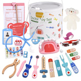 Realistic Doctor Kit Pretend Play Wooden Toy Model Toothbrush Toothpaste Dental Probe Dental Mirror Storage Bucket for Toddler