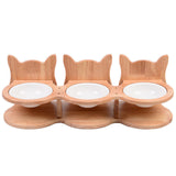 Pets Ceramic Double Bowl Dog Cat Food Water Feeder Stand Raised Ceramic Dish Bowl Wooden Dining Table Pet Supplies