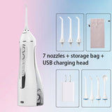 Portable Oral Irrigator with Travel Bag Water Flosser USB Rechargeable 5 Nozzles Water Jet 200ml Tank Waterproof Oral Irrigator