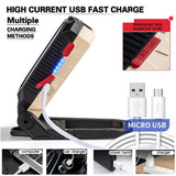 Strong Magnetic Work Light USB Rechargeable LED COB Portable Flashlight Adjustable Waterproof Camping with Power Display