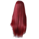 Chemical fiber front lace wig long straight wine red chemical fiber headgear