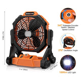 New-Rechargeable Tent Fan with Hook 15000MAh Camping Light Fan with LED Light for Camping Jobsite Garden Outdoor Hiking