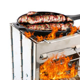 Stainless Steel Square Wood Burning Stove Portable Collapsible Grill Outdoor Camping Cookware (Silver)