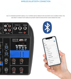 MX04 4-Channel Bluetooth Mini Mixer Sound Card Audio DJ 16 Digital Effects Noise Reduction LED Level Display For Bar Singing