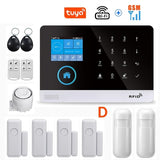 Wireless WIFI GSM Home Security Alarm System For Tuya Smart Life APP With Motion Sensor Detector Compatible With Alexa &amp;