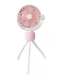 Stroller Fan Mini Portable Fan LED Light Camping USB Rechargeable Fan With Flexible Tripod Mini Handheld Fan
