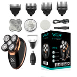 VGR 5in1 Grooming electric shaver kit wet dry for men beard hair trimmer electric razor rechargeable bald head shaving machine