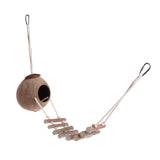 Natural Coconut Shell Bird Nest Parrot House Hut Cage Toy Hideaway With Ladder Stand Bird Toys Accessories