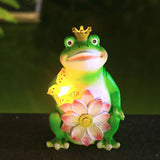 Desktop Bedroom Crafts Outdoor Art Resin Frog Shape DIY Solar Garden Statue Lotus Flower With LED Light Backyard Home Decor