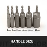 6Pcs 80mm Length Bolt Nut Driver Sockets Bit Set Deep Electric Wrench Socket 1/4 Hex Shank 7 9 11 13 16 18mm