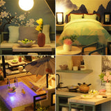 Diy Cabin Wooden Dollhouse Miniature With LED Light Ink Lanting Creative Gift Birthday Gift Small House Model Toy Art House