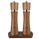6Inch Wooden Pepper Grinder Set With Wood Holder Manual Salt And Pepper Mills Spice Shaker Grinder Kitchen BBQ Tool