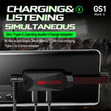 GS1 3 in 1 Type-C to 3.5mm Audio Cable Fast Charge Phone Game Sound Card Adapter Audio Jack Cable Adapter Switch Volume