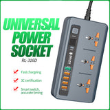 RELIFE RL-316D 3 Power Socket 5 USB Fast Charge Port Intelligent Control Electrical Socket Desktop