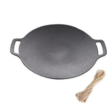 Cast Iron Wok Frying Cooking Round Grill Baking Tray BBQ Grill Outdoor Picnic Grilling Tool Cooking Device For Camping