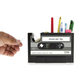 2 in 1 Multifunctional Pen Holder Creative Office Desk Stationery Organizer Retro Cassette Tape Dispenser Pen Holder Gift
