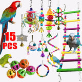 15 PCS Set Combination Parrot Bird Toys Articles Parrot Bite Pet Bird Toys For Parrot Training Bird Toy Swing Ball Bell Standing