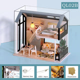 CUTEBEE DIY Dollhouse Kit Wooden Doll Houses Miniature Dollhouse Furniture Kit with LED Toys for children Christmas Gift QL02