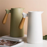 1L Large Capacity Vacuum Insulation Water Kettle With Wooden Handle Glass Liner Persistent Heat Home Hot Water Bottle Thermos
